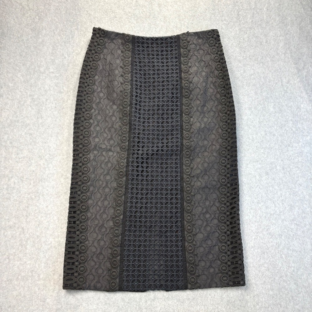 Rebecca Taylor Black Eyelet Lace Crochet Pencil Skirt Size 8 Work Party Cocktail